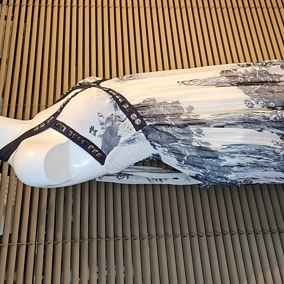 Versace style full-length maxi summer dress gown halterneck elasticated back - Picture 4 of 16